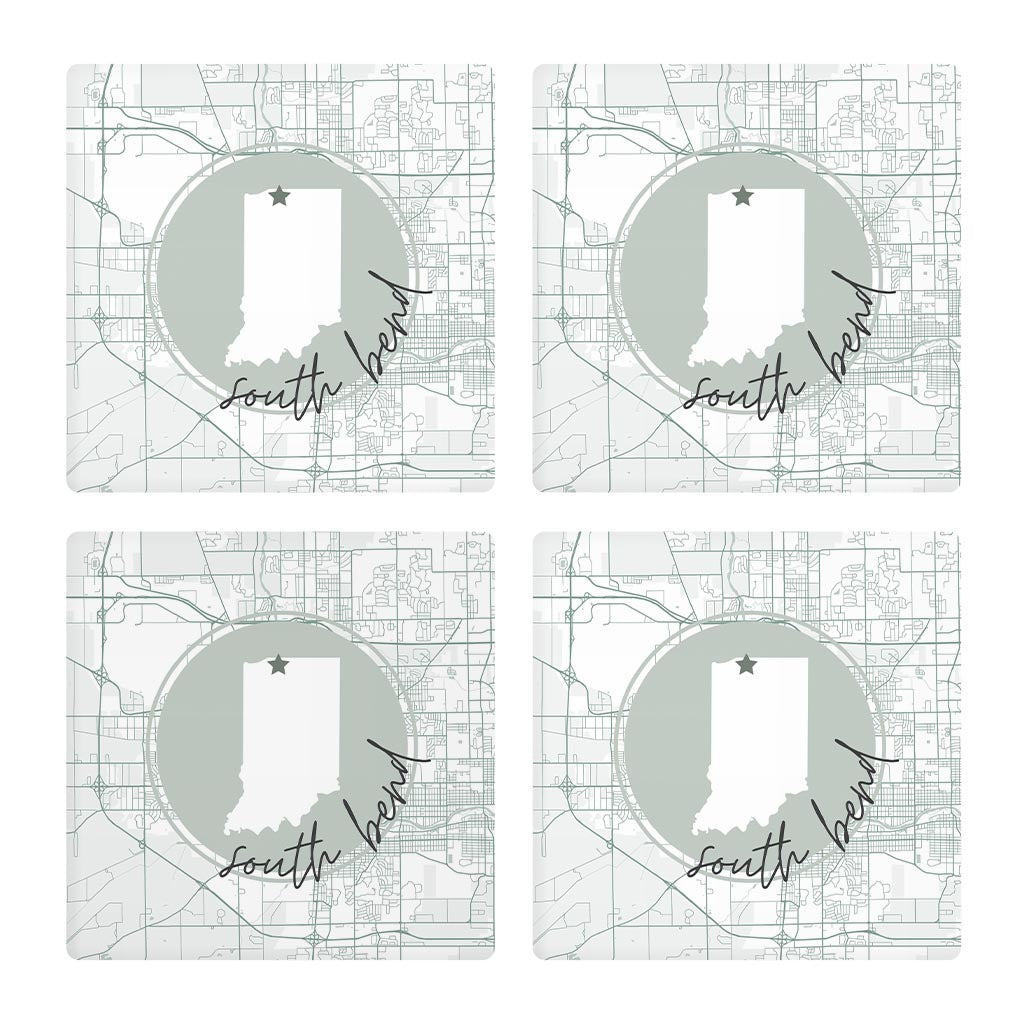 Vintage Groove State Star Map Indiana South Bend| Absorbent Coasters | Set of 4 | Min 2
