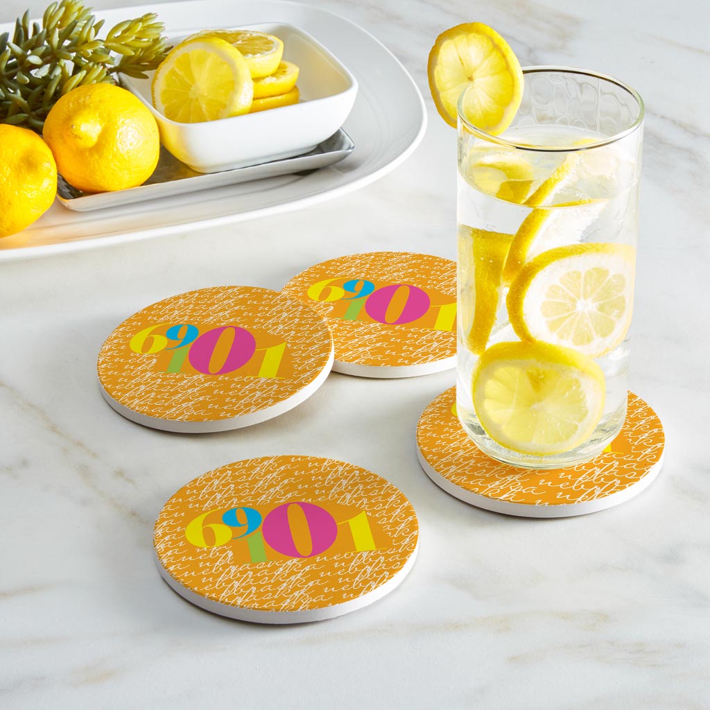 Bright Modern State Script Orange Nebraska North Platte | Absorbent Coasters | Set of 4 | Min 2