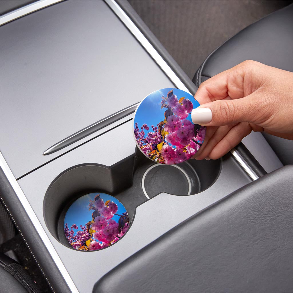 Monokian Cherry Blossoms | Absorbent Car Coasters | Set of 2 | Min 4