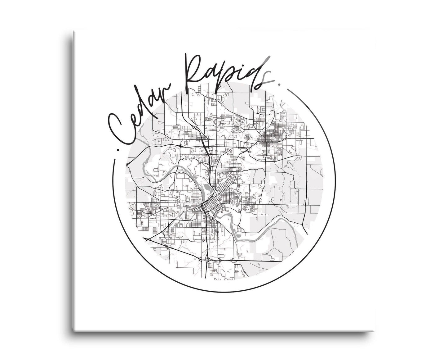 Minimalistic B&W Iowa Cedar Rapids Circle Map 8x8 Glass Plaq