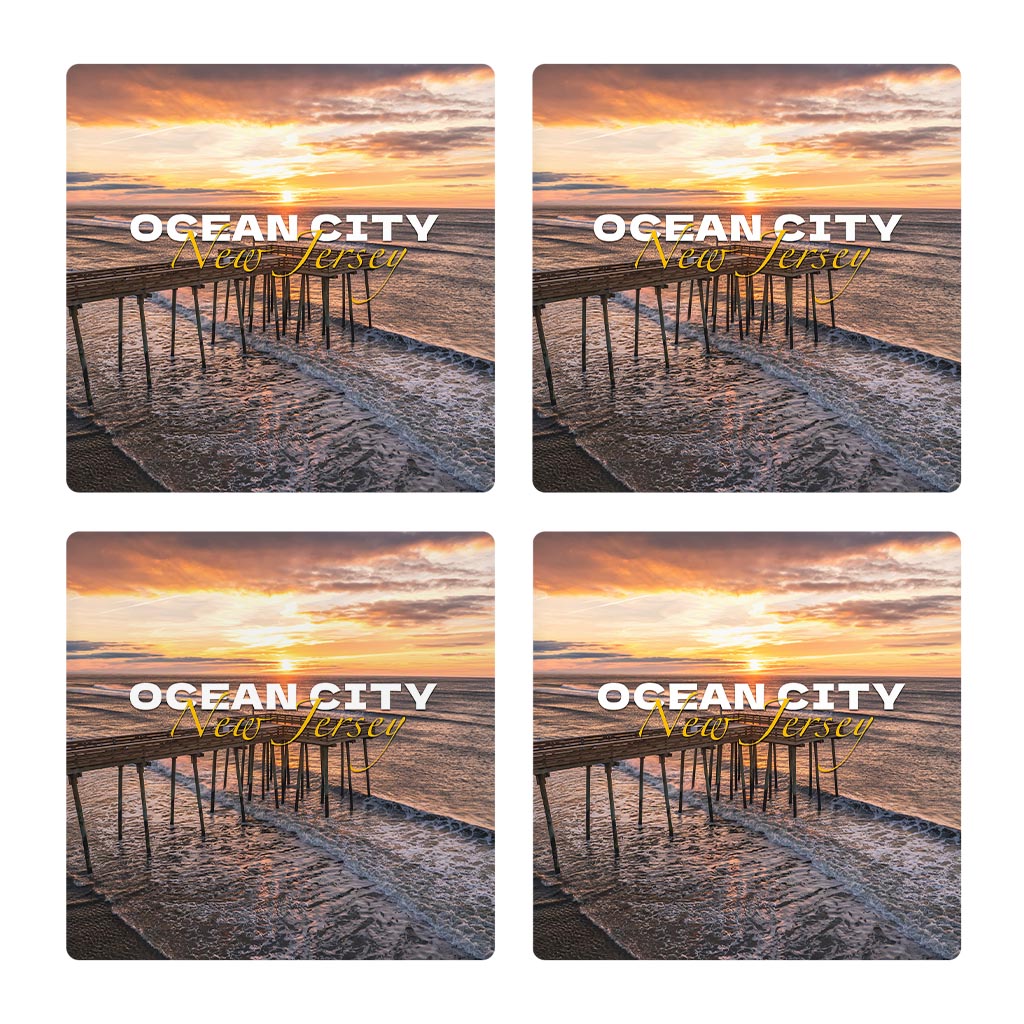 Fishing Pier Sunrise Square Coaster| Absorbent Coasters | Set of 4 | Min 2