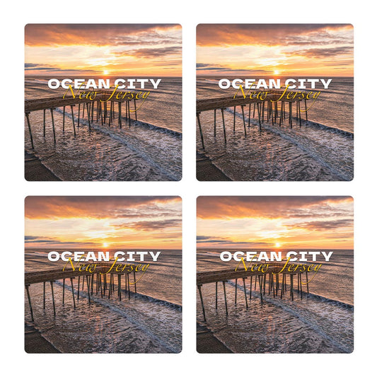 Fishing Pier Sunrise Square Coaster| Absorbent Coasters | Set of 4 | Min 2