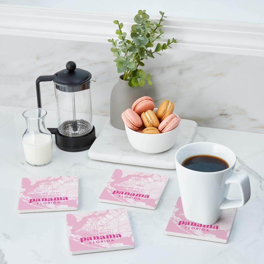 Bright Modern Pink Map Florida Panama | Absorbent Coasters | Set of 4 | Min 2