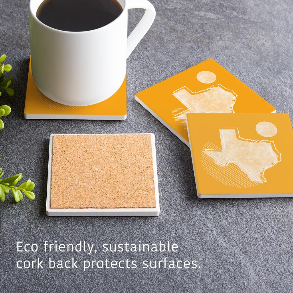 Bright Modern Geometric On Orange Texas | Absorbent Coasters | Set of 4 | Min 2