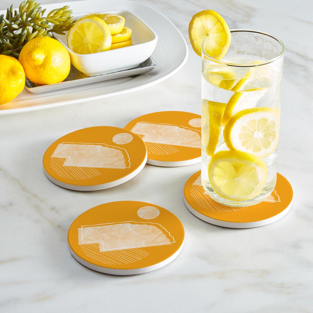 Bright Modern Geometric On Orange Nebraska | Absorbent Coasters | Set of 4 | Min 2