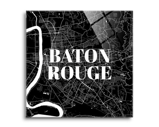 Minimalistic Baton Rouge Black Map | Hi-Def Glass Art | Eaches | Min 2