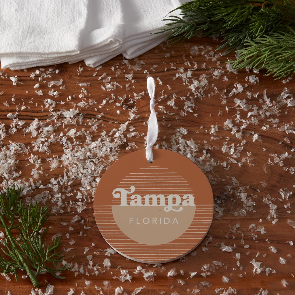 Vintage Groove Half Circle Lines Florida Tampa | Wood Ornament | Eaches | Min 6
