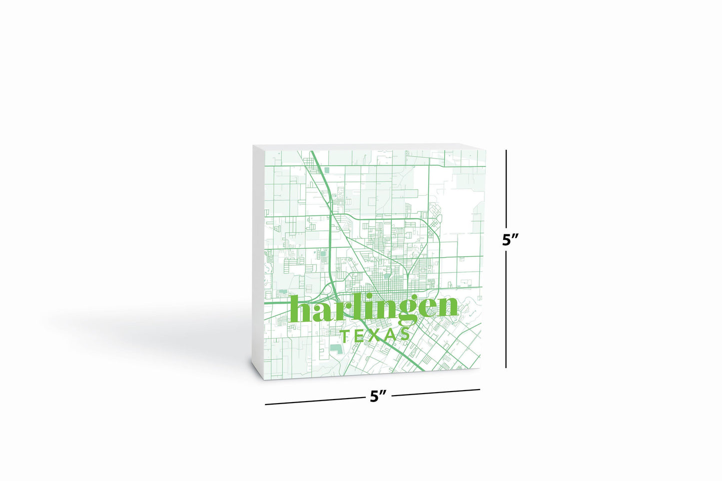 Bright Modern Green Map Texas Harlingen | Wood Block | Eaches | Min 4