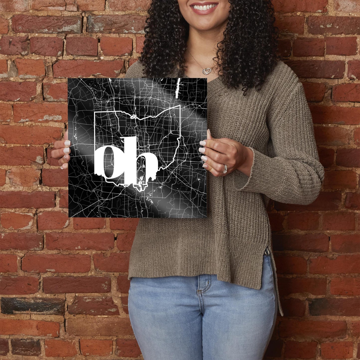Black And White Abbreviated State Map Black Ohio Columbus | Hi-Def Glass Art | Eaches | Min 1