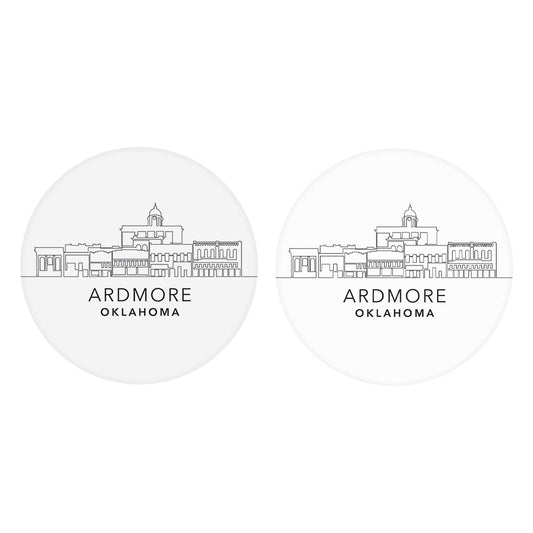 Minimalistic B&W Ardmore Ok Skyline | Absorbent Car Coasters | Set of 2 | Min 4