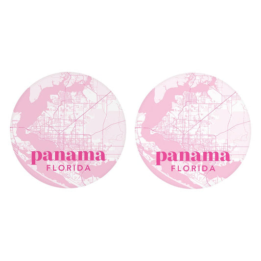 Bright Modern Pink Map Florida Panama | Absorbent Car Coasters | Set of 2 | Min 4