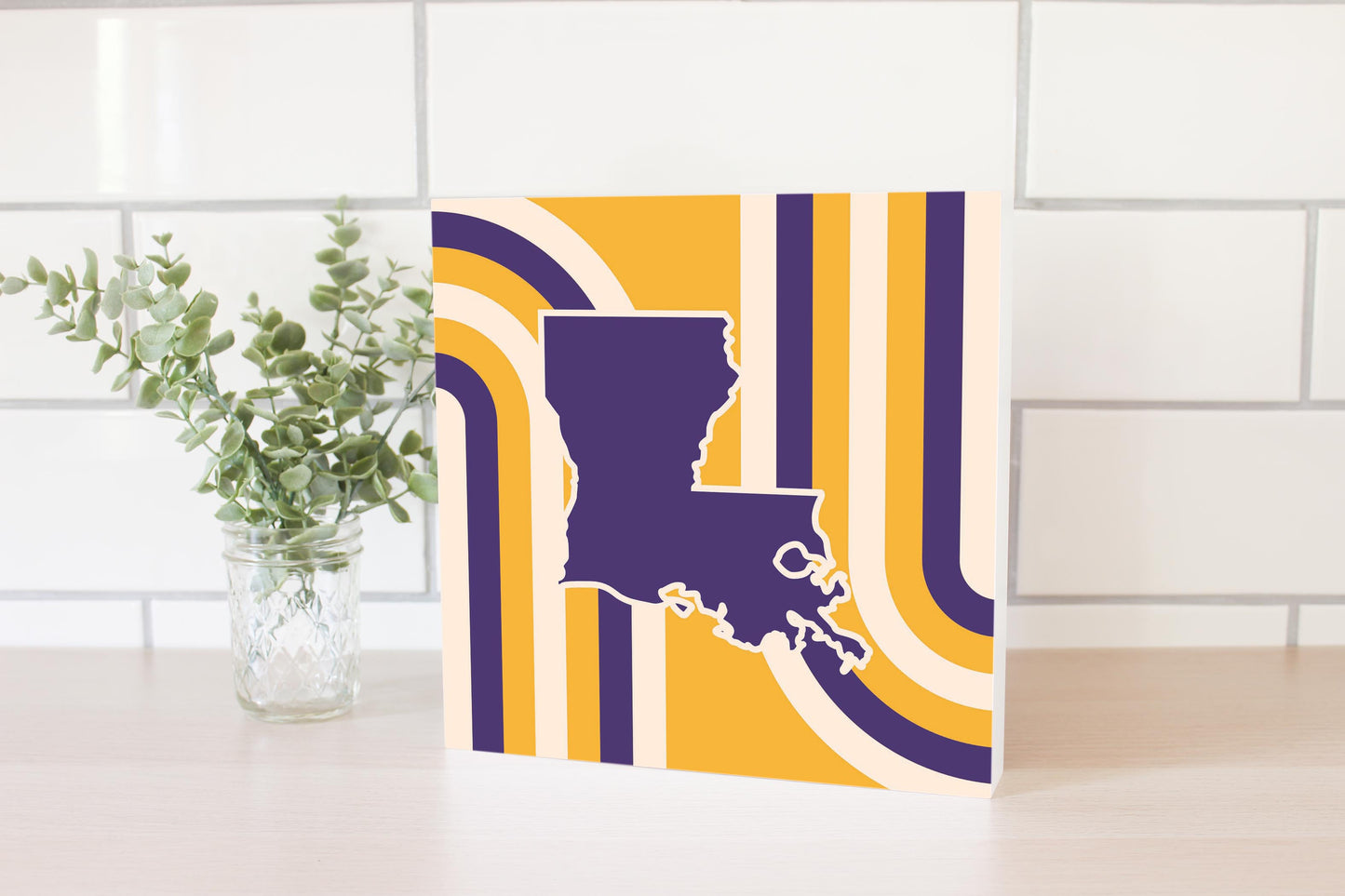 Purple Gold Louisiana Retro State Shape | Wood Block | Eaches | Min 2