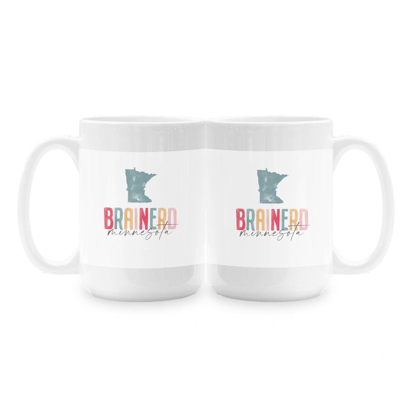 15oz Coffee Mug White-Watercolor City Brainerd Minnesota