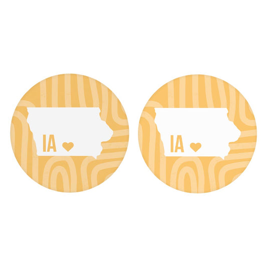 Boho Color Heart State On Yellow Iowa | Absorbent Car Coasters | Set of 2 | Min 4