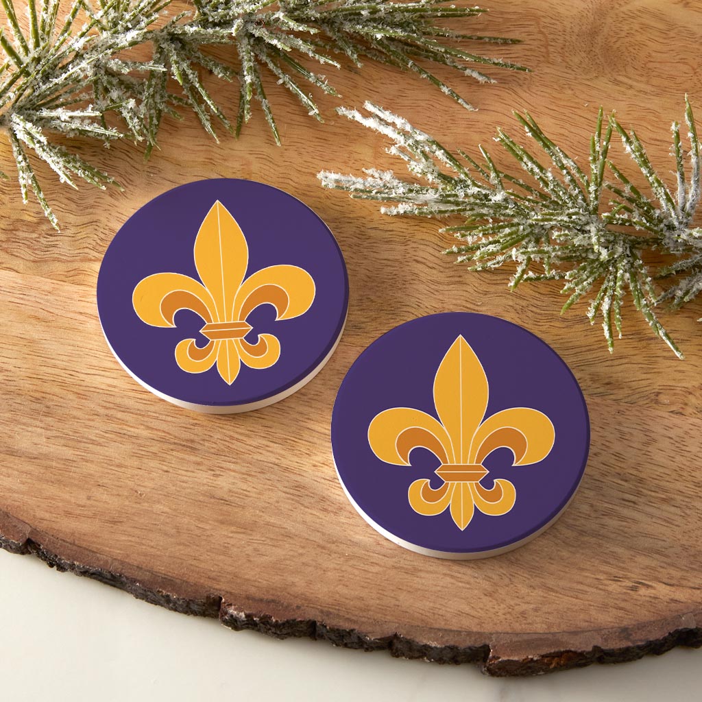 Purple Gold Louisiana Fleur De Lis| Absorbent Car Coasters | Set of 2 | Min 4