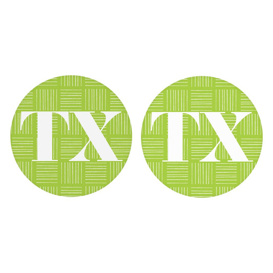 Bright Modern Abbreviated On Green Texas | Absorbent Car Coasters | Set of 2 | Min 4