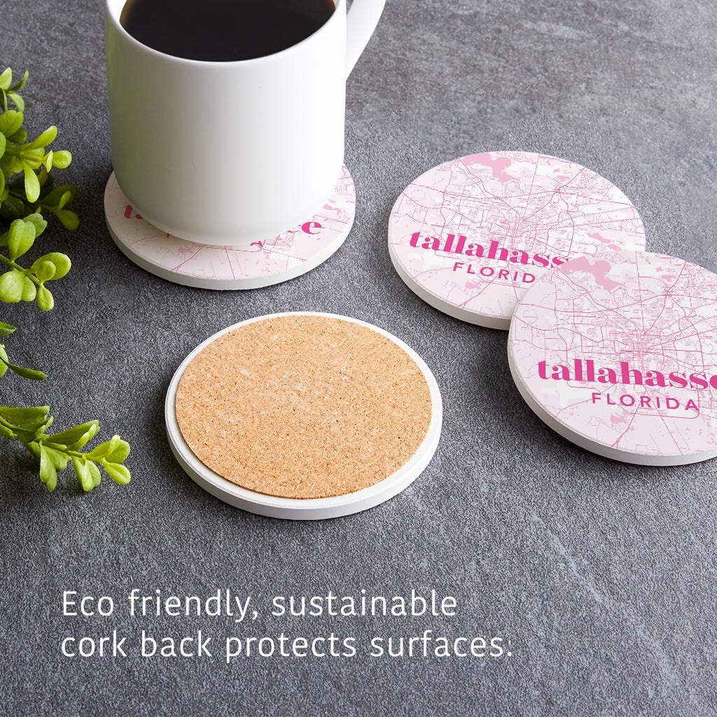 Bright Modern Pink Map Florida Tallahassee | Absorbent Coasters | Set of 4 | Min 2