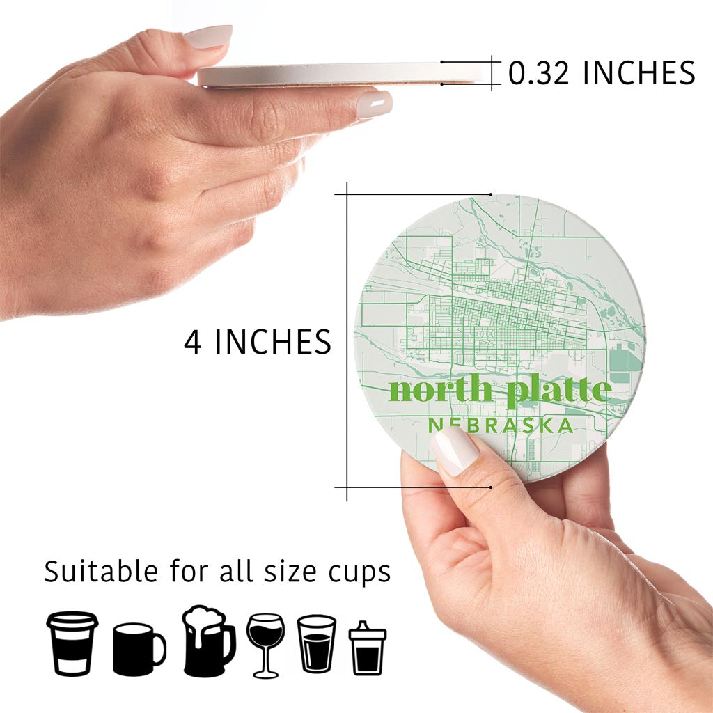 Bright Modern Green Map Nebraska North Platte | Absorbent Coasters | Set of 4 | Min 2