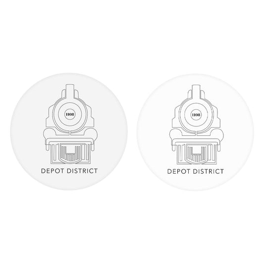 Minimalistic B&W Ardmore Ok Depot District| Absorbent Car Coasters | Set of 2 | Min 4