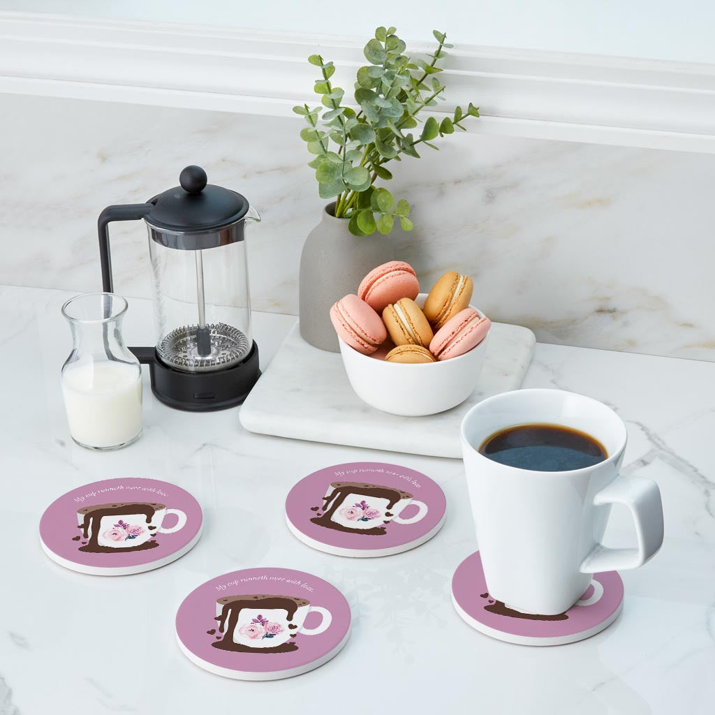 Purple Coffee Cup My Cup Runneth Over| Absorbent Coasters | Set of 4 | Min 2