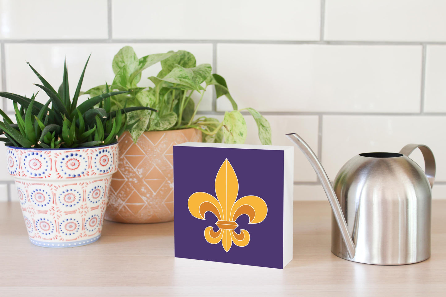 Purple Gold Louisiana Fleur De Lis | Wood Block | Eaches | Min 4