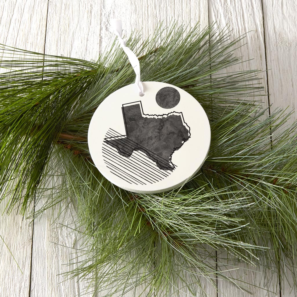 Black And White Geometric On White Texas | Wood Ornament | Eaches | Min 6