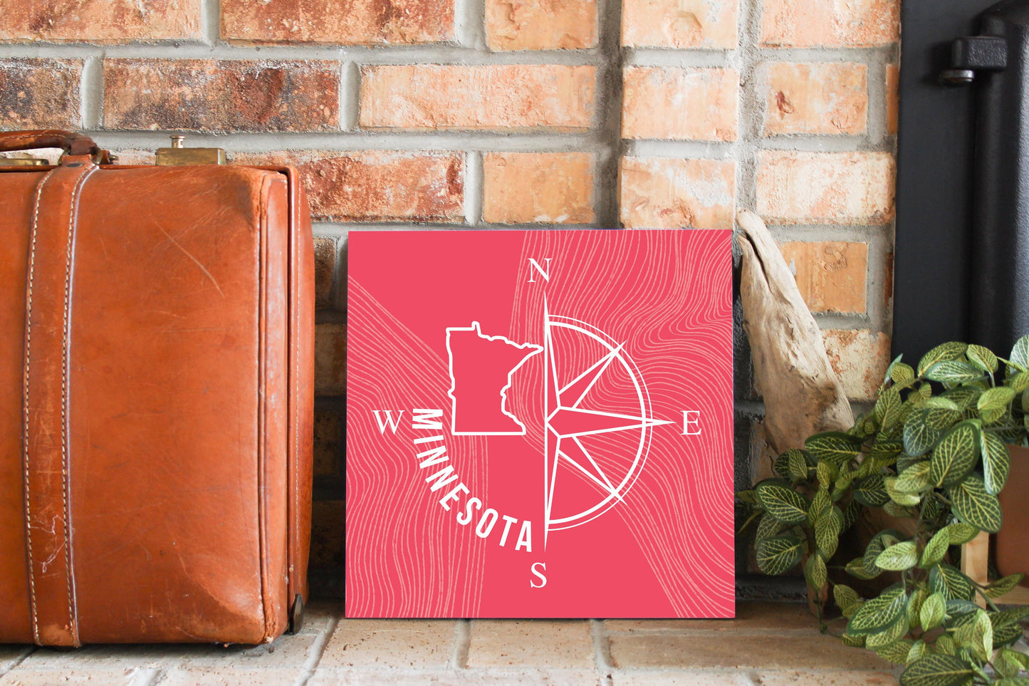 Boho Color Compass State On Pink Minnesota | Wood Sign | Eaches | Min 2