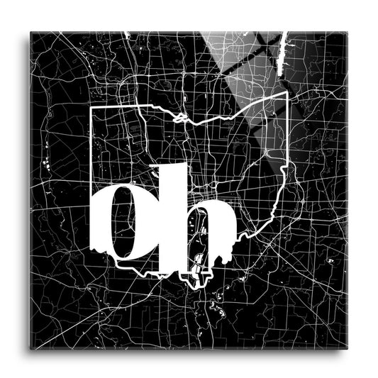 Black And White Abbreviated State Map Black Ohio Columbus | Hi-Def Glass Art | Eaches | Min 1