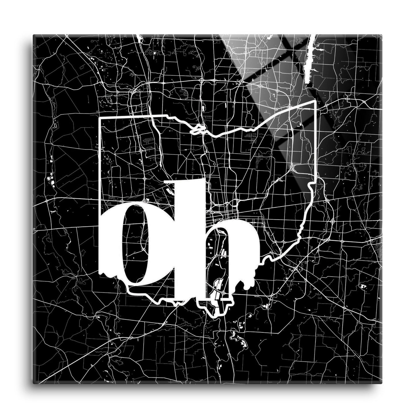 Black And White Abbreviated State Map Black Ohio Columbus | Hi-Def Glass Art | Eaches | Min 1