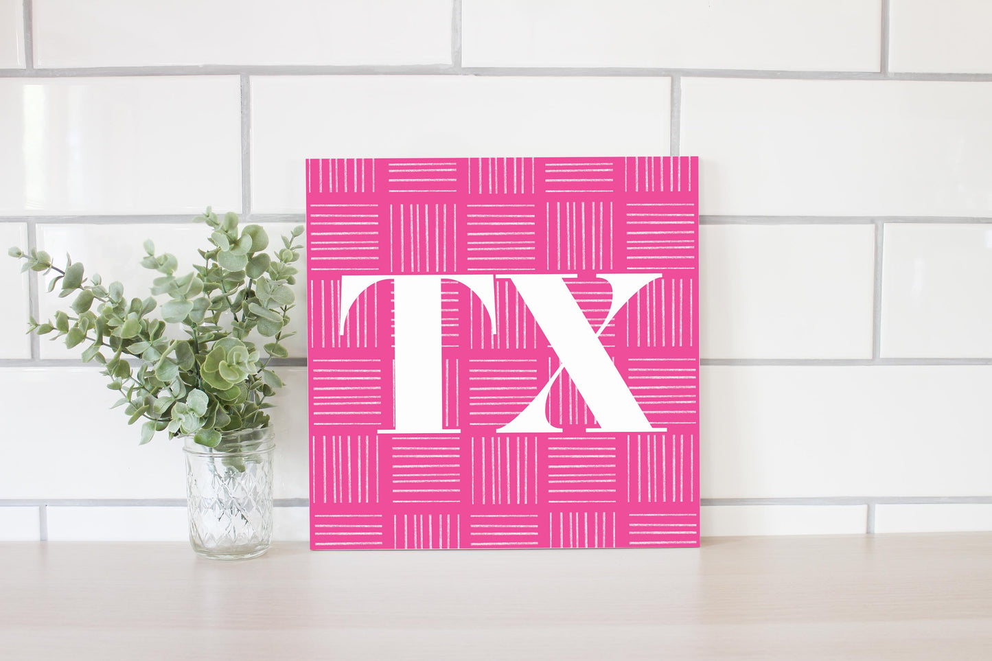 Bright Modern Abbreviated On Pink Texas | Wood Sign | Eaches | Min 2
