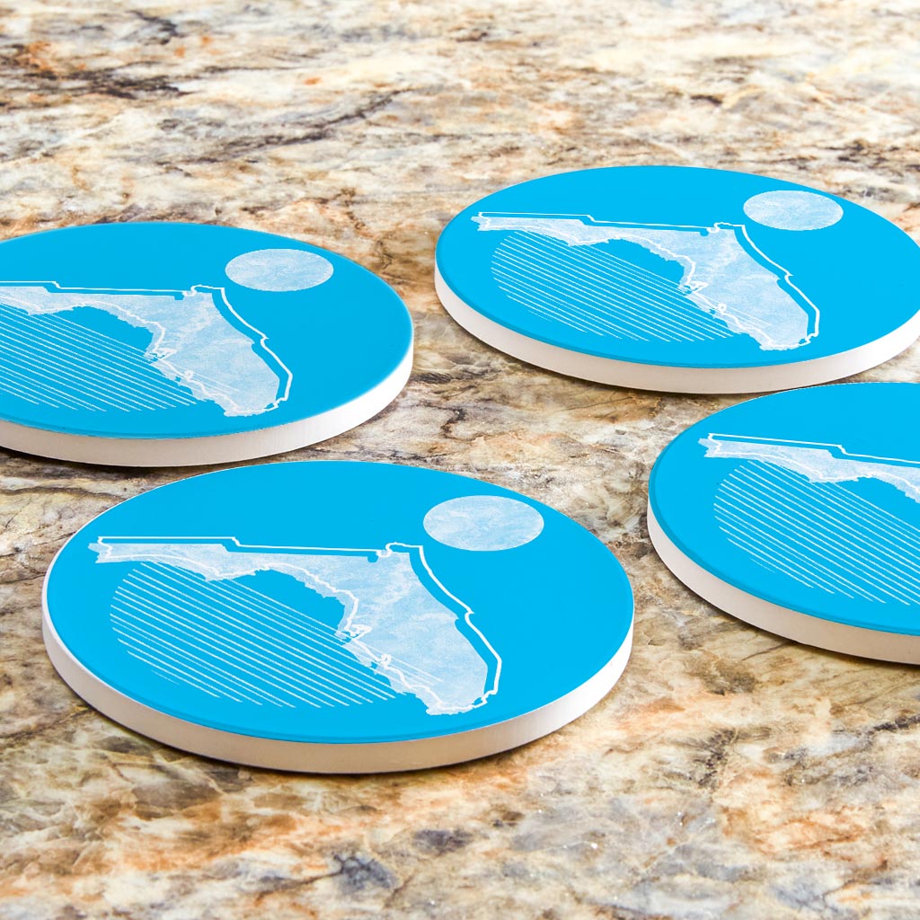 Bright Modern Geometric On Blue Florida | Absorbent Coasters | Set of 4 | Min 2