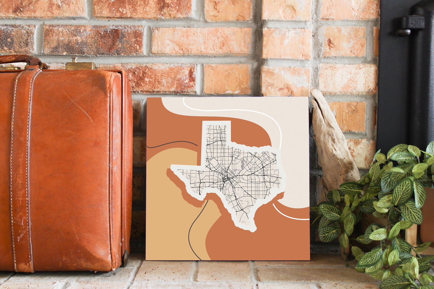 Vintage Groove Fluid Orange Map Texas Dallas | Wood Sign | Eaches | Min 2