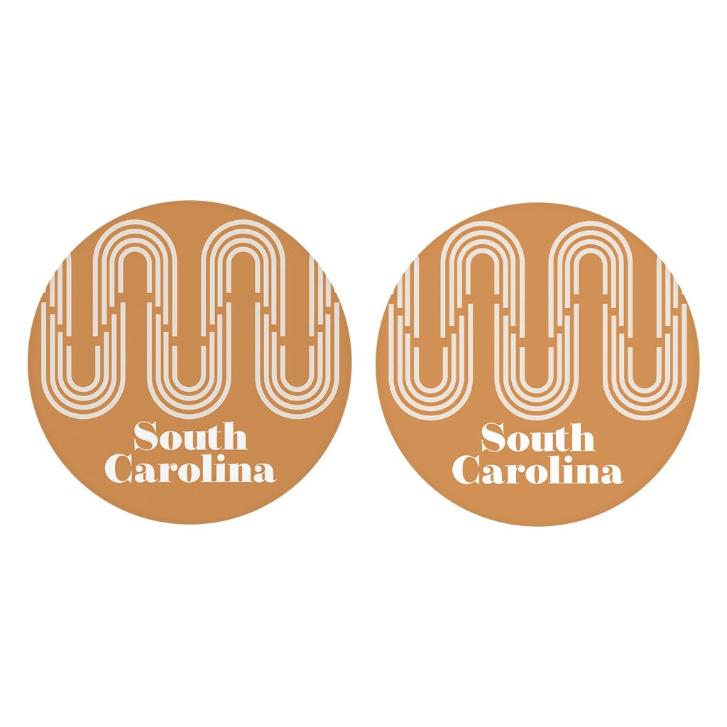 Vintage Groove Yellow Wave Lines South Carolina| Absorbent Car Coasters | Set of 2 | Min 4