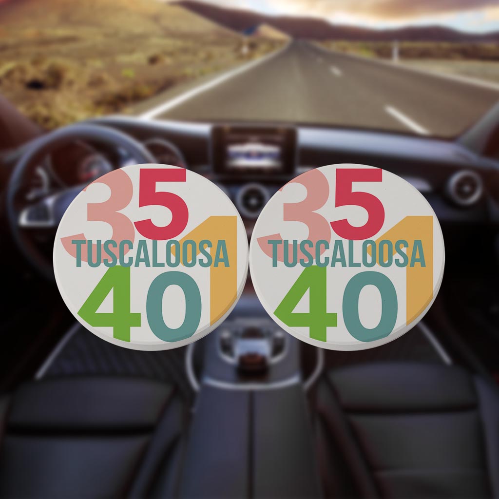 Boho Color Color Block City Zip Alabama Tuscaloosa | Absorbent Car Coasters | Set of 2 | Min 4
