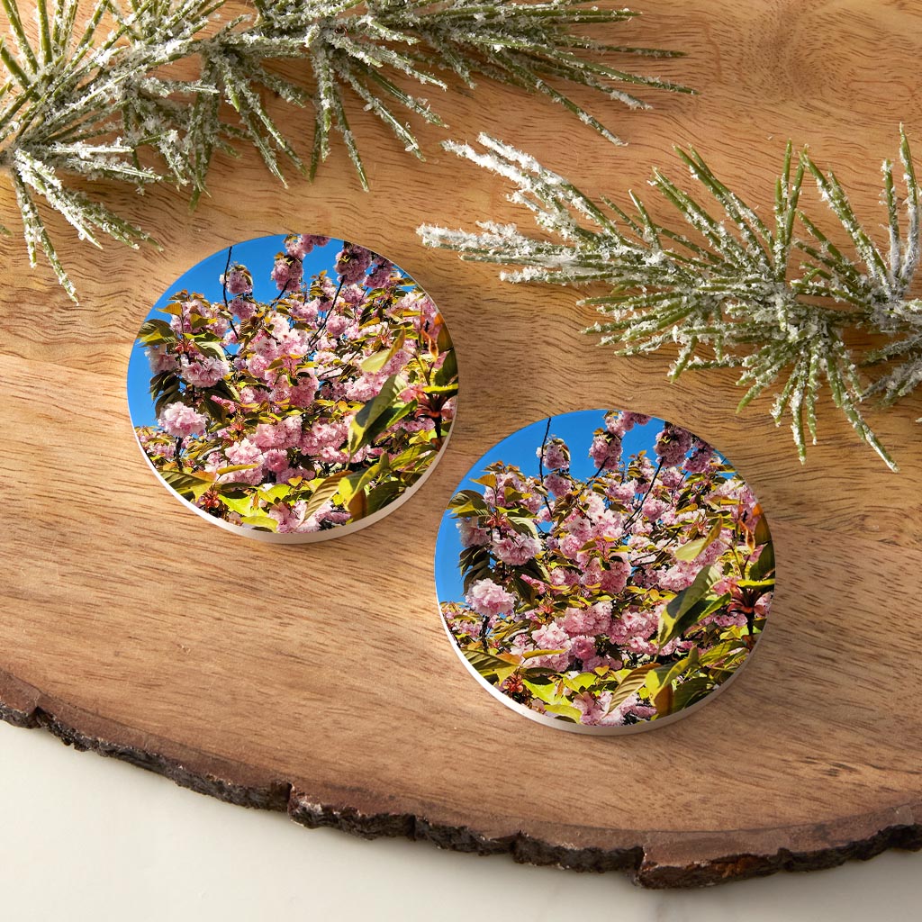 Monokian Cherry Blossoms | Absorbent Car Coasters | Set of 2 | Min 4