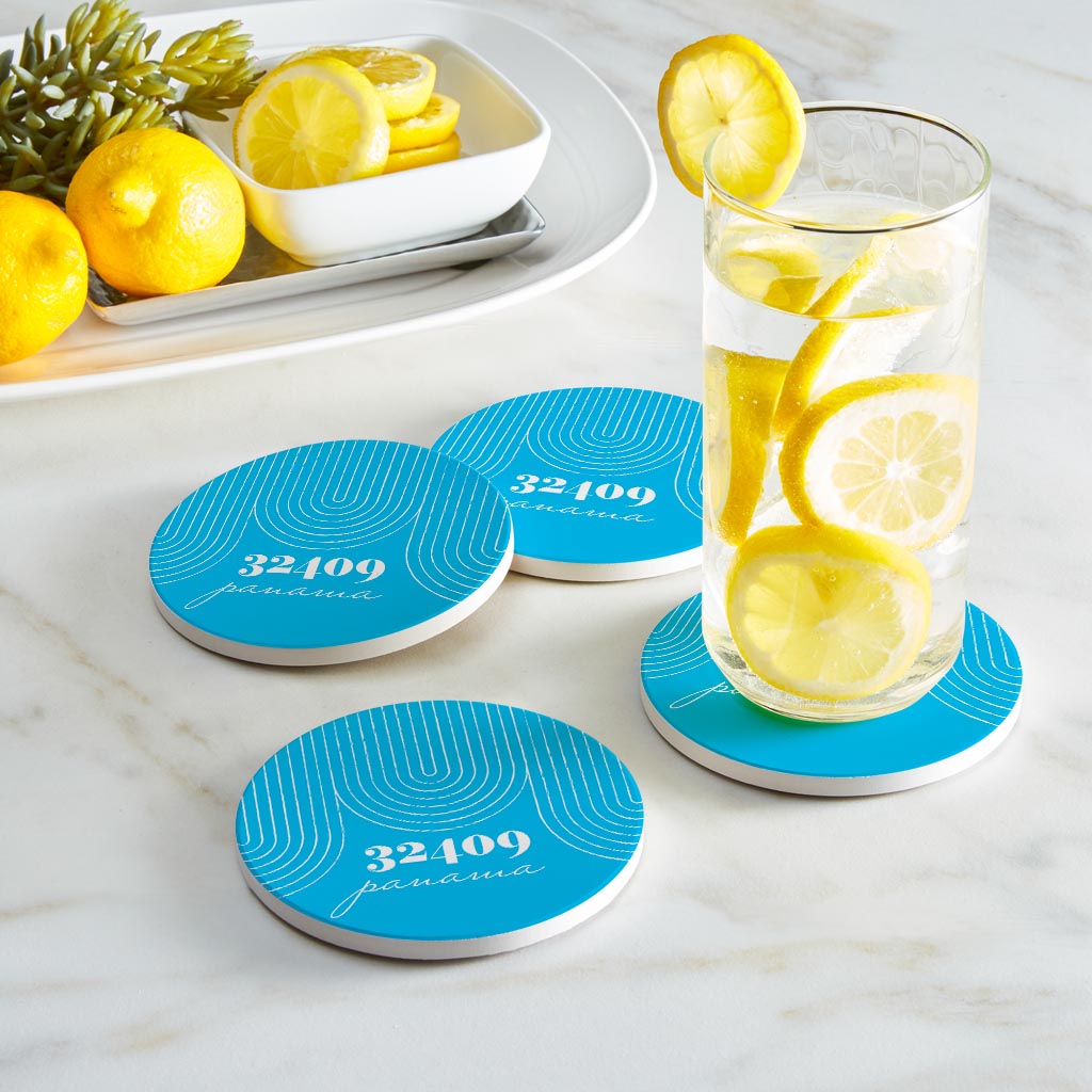 Bright Modern City Zip On Teal Florida Panama | Absorbent Coasters | Set of 4 | Min 2