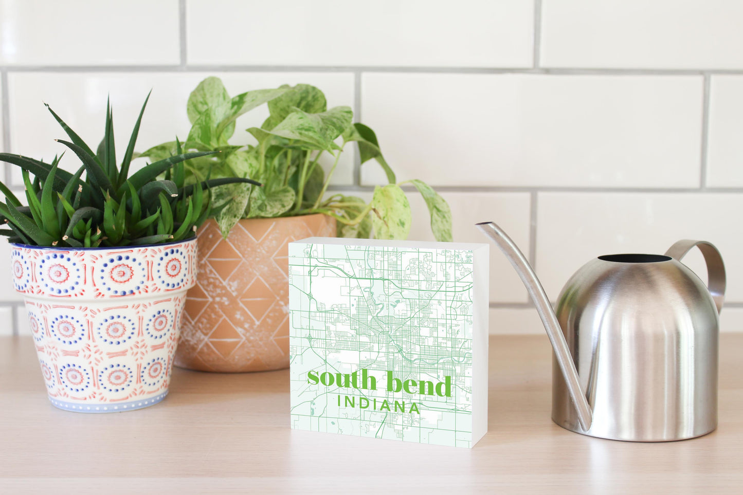 Bright Modern Green Map Indiana South Bend| Wood Block | Eaches | Min 4