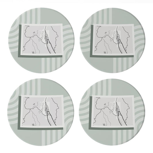 Vintage Groove Green Lines Map Colorado Creede| Absorbent Coasters | Set of 4 | Min 2
