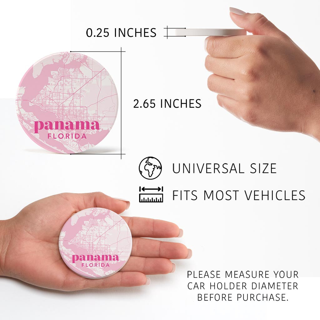 Bright Modern Pink Map Florida Panama | Absorbent Car Coasters | Set of 2 | Min 4