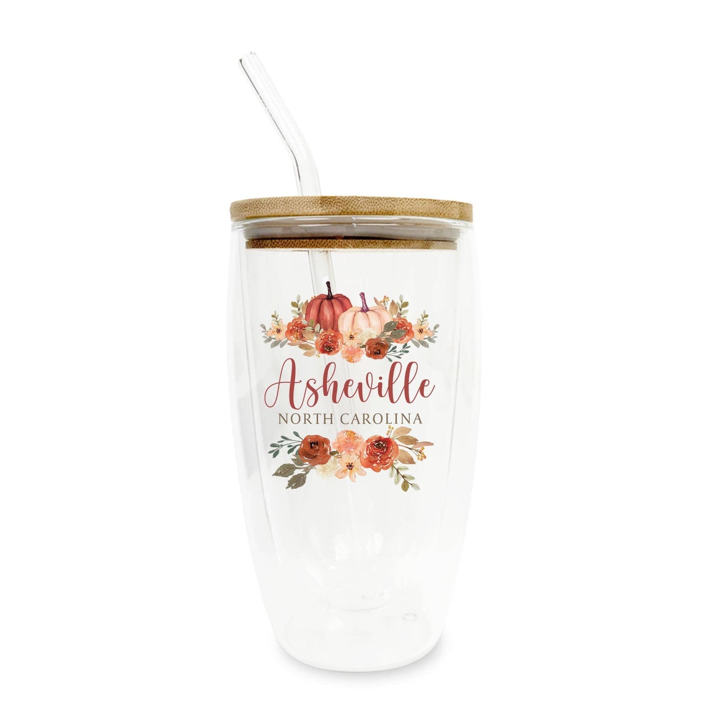 16oz Custom Insulated Glass Tumbler Fall Harvest Florals