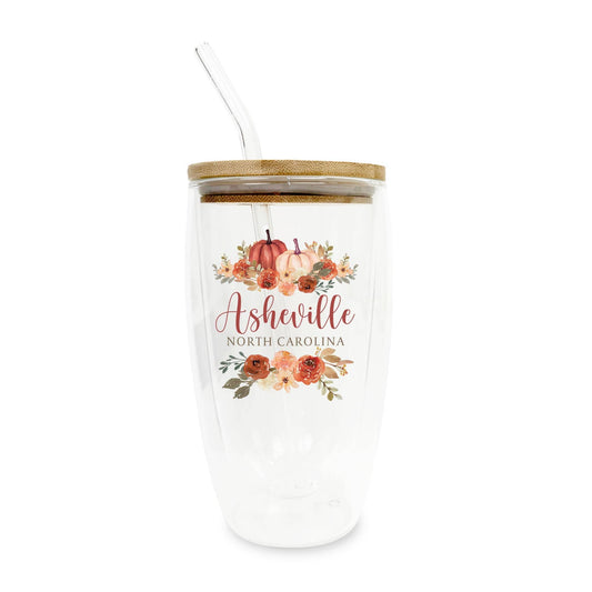 16oz Custom Insulated Glass Tumbler Fall Harvest Florals