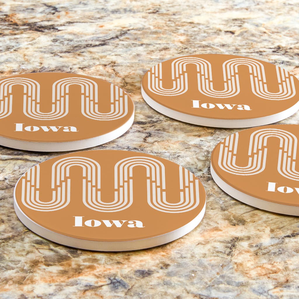 Vintage Groove Yellow Wave Lines Iowa | Absorbent Coasters | Set of 4 | Min 2