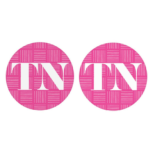 Bright Modern Abbreviated On Pink Tennessee | Absorbent Car Coasters | Set of 2 | Min 4