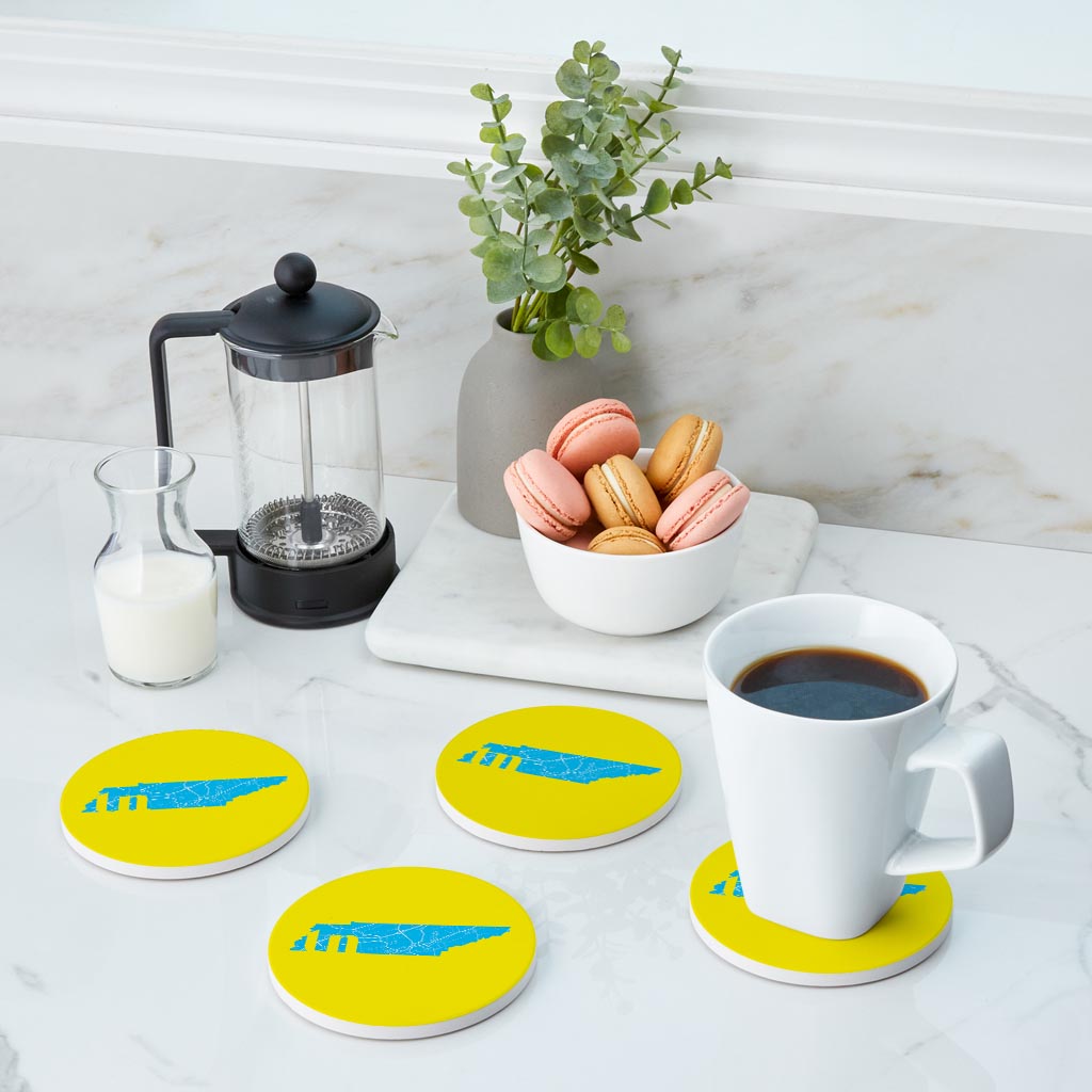 Bright Modern Abbreviated State Yellow Florida Blountville | Absorbent Coasters | Set of 4 | Min 2