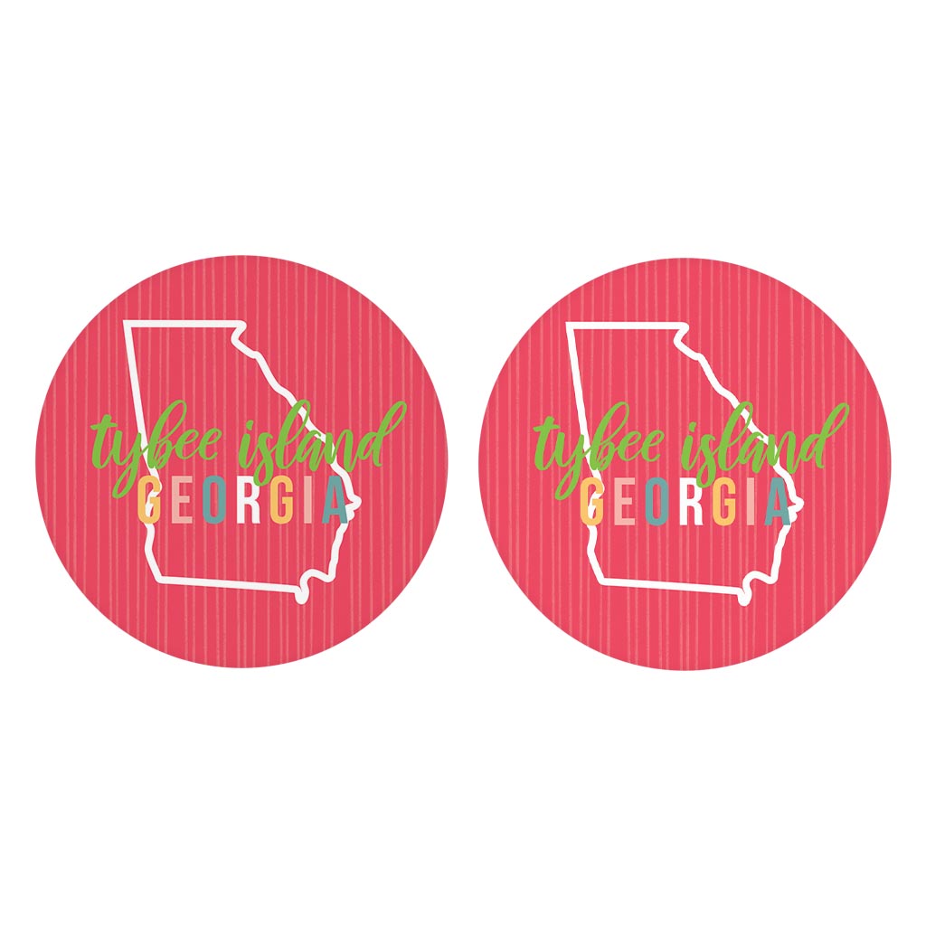 Boho Color State On Pink Georgia Tybee Island | Absorbent Car Coasters | Set of 2 | Min 4