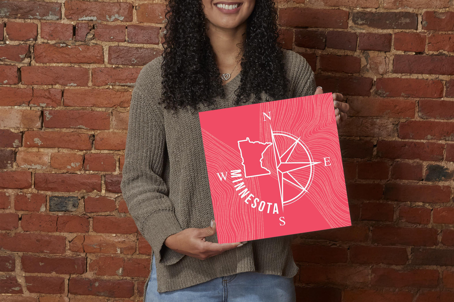 Boho Color Compass State On Pink Minnesota | Wood Sign | Eaches | Min 2