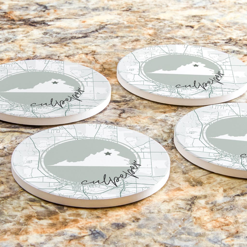 Vintage Groove State Star Map Virginia Culpeper | Absorbent Coasters | Set of 4 | Min 2