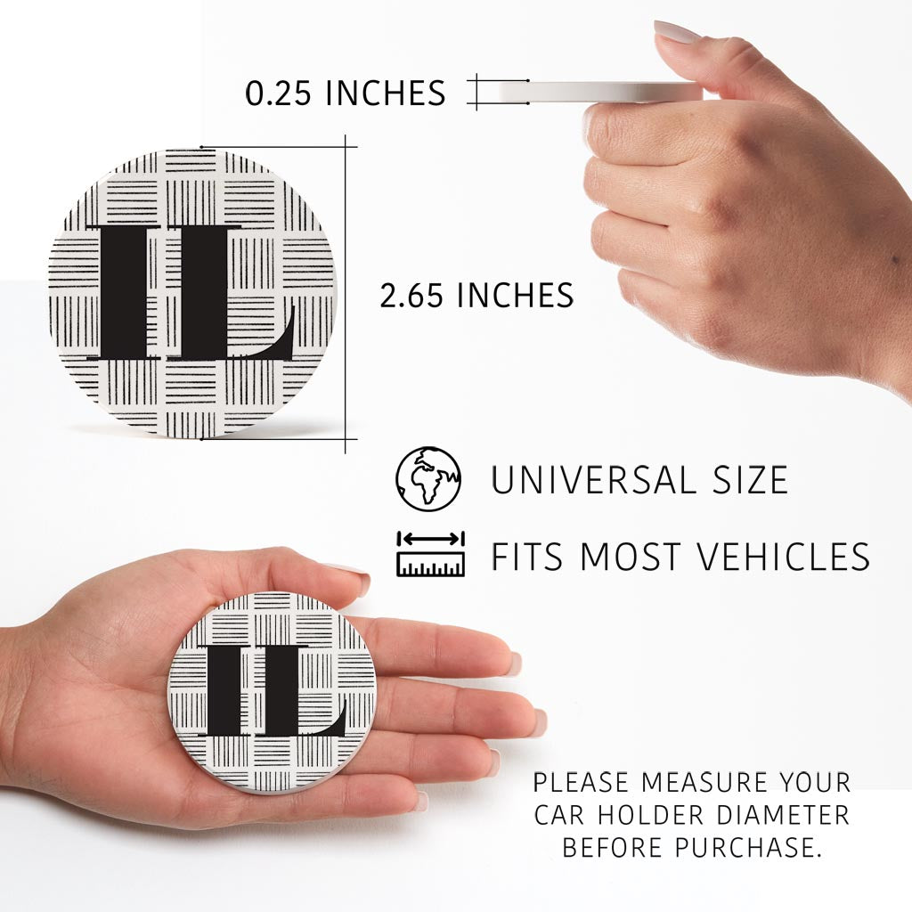 Black And White Geometric On White Illinois| Absorbent Car Coasters | Set of 2 | Min 4