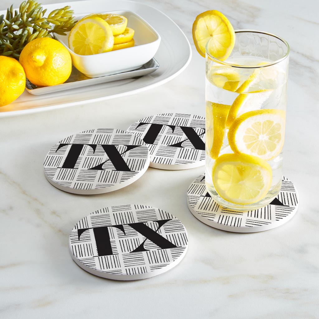 Black And White Abbreviated On White Texas| Absorbent Coasters | Set of 4 | Min 2