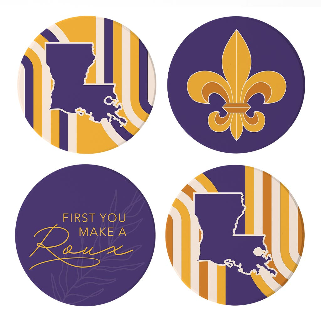 Purple Gold Louisiana Retro | Absorbent Coasters | Set of 4 | Min 2